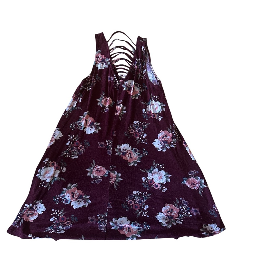 Burgundy Floral V-Neck Dress